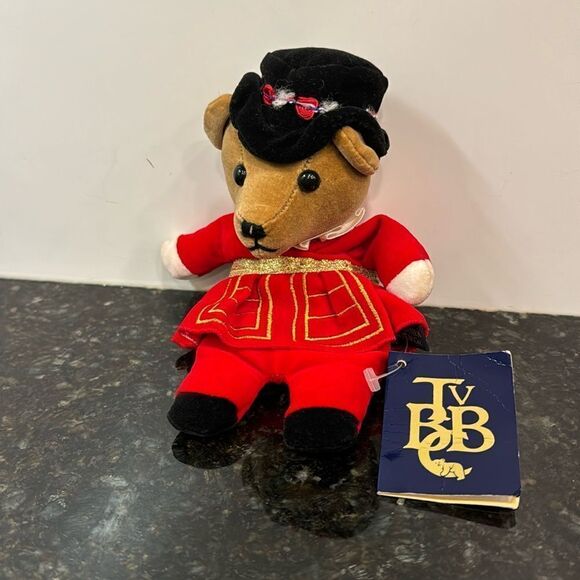 Vtg Velveteen Bean bear 8" Palace Yeoman Tower London Guard Beefeater GB UK - Picture 1 of 8